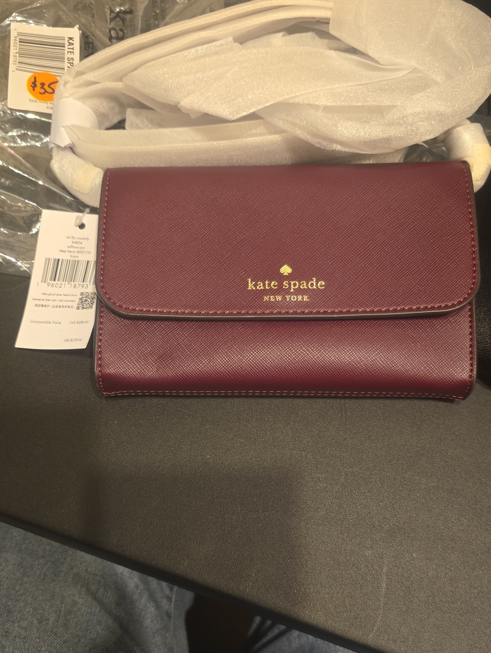 kate spade Burgundy Textured Leather Crossbody Wallet